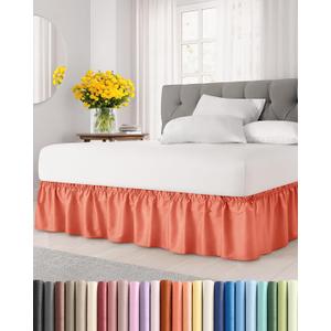 Wrap Around Dust Ruffle Bed Skirt - Coral - for King Size Beds with 15 Inch Drop - Easy Fit Elastic Strap - Adjustable Pleated Bedskirt w/Brushed Fabric - Wrinkle Free - for Women, Men, Kids & Teens