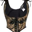 Scarlet Darkness Corset Tops for Women Renaissance Underbust Corset Boned Lace Up Corsets (14, Black Gold)