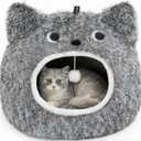 CATISM Cat Bed, Cat Beds for Indoor Cats - Kitten Bed Cave Washable, Soft Plush Hooded, Removable Pillow, Non-Slip Base, Large Cave for Kitty