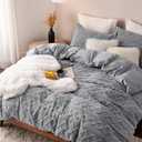 Bedsure Fluffy Flannel Duvet Cover Set - Faux Fur Comforter Cover King Size, Gray Warm Plush Bedding for Winter, 3-Piece Set with Zipper Closure (104"x90") and 2 Pillow Shams