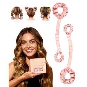 BONNET QUEEN Heatless Hair Curler Set (2Pcs), Heatless Curls Overnight with Satin Hair Rollers, All-in-One Curling Rod for Hair Curlers to Sleep In, Cream Pink(For Bouncy Curls)