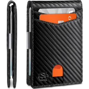 Zitahli Sport Fan Wallets for Men,Mens Bifold Wallet 10-12 Cards, Slim Leather Wallet with Money Clip & ID Window, RFID Blocking Thin Minimalist Credit Card Holder Gifts for men (Carbon Black)