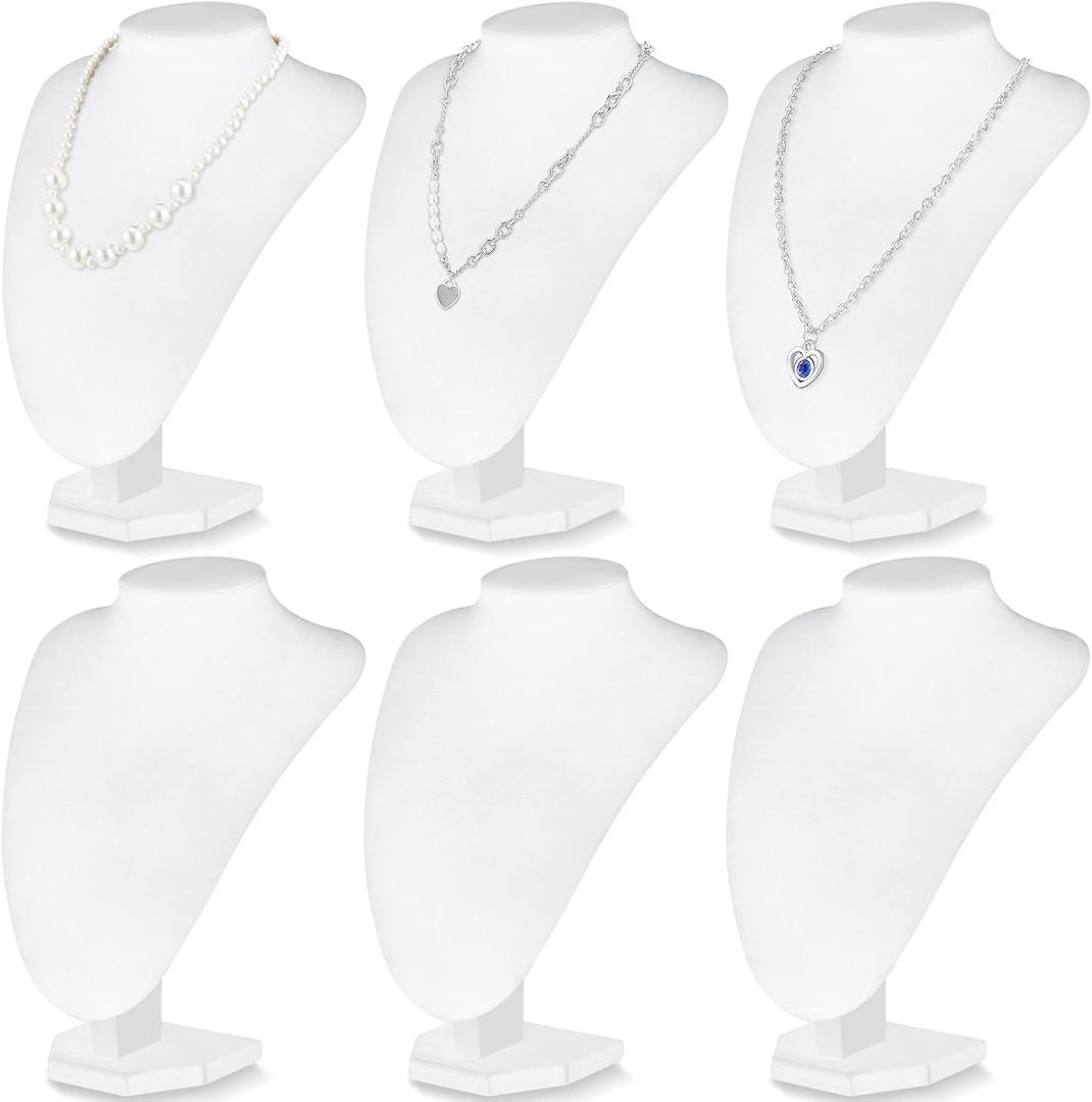 Huquary 6 Pcs Necklace Display Stand Necklace Holder Jewelry Bust Display Stands for Selling Home Store Trade Shows Photography Props Retail(White,Velvet)