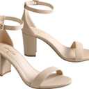 Ankis Heels for Women Open Toe Ankle Strap Chunky Heel Sandals 2.75 Inch (Nude Nubuck, 8.5)