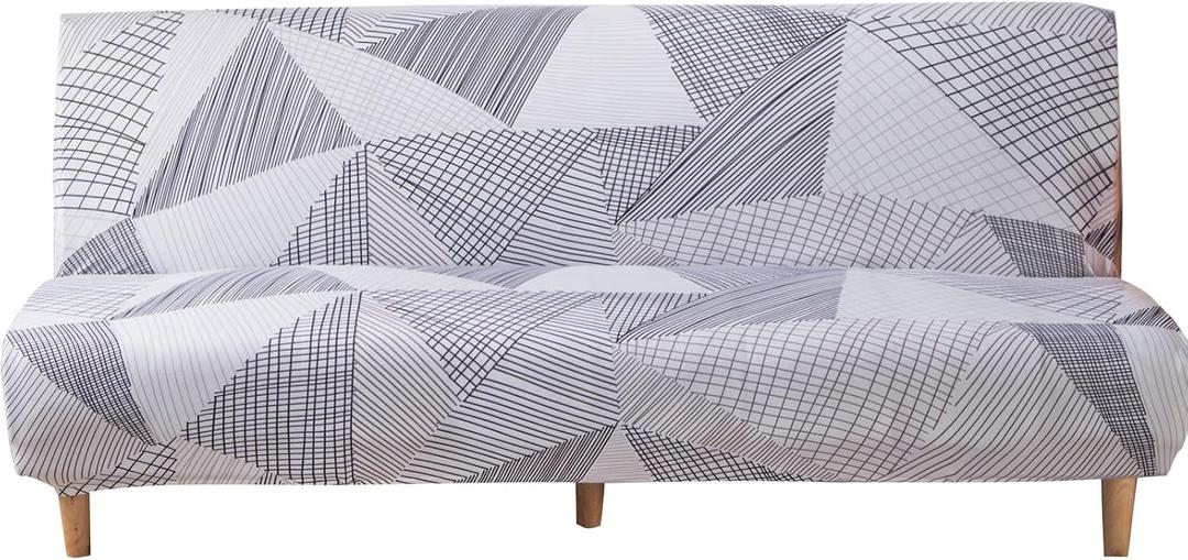 MIFXIN Armless Sofa Cover Futon Slipcover Stretch Spandex Washable Folding Sofa Bed Non-Armrest Couch Furniture Protector Slip Cover for Living Room Pets Kids (White Grey)