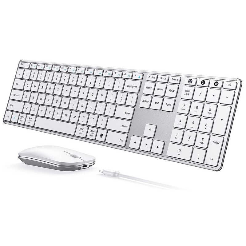 seenda Wireless Bluetooth Keyboard and Mouse Combo, SKM64-3 Rechargeable Slim Quiet Keyboard Mouse, 3 Multi-Device Connection, Compatible for Windows 11/10 PC Laptop Mac MacBook iPad, White Silver