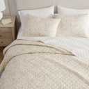 Martha Stewart - King Quilt Set, 100% Cotton Reversible Bedding Set, Incredibly Soft Feel for Year Round Comfort, 3 Piece Bed Set with Matching Pillowcases (Layered Branches Beige)