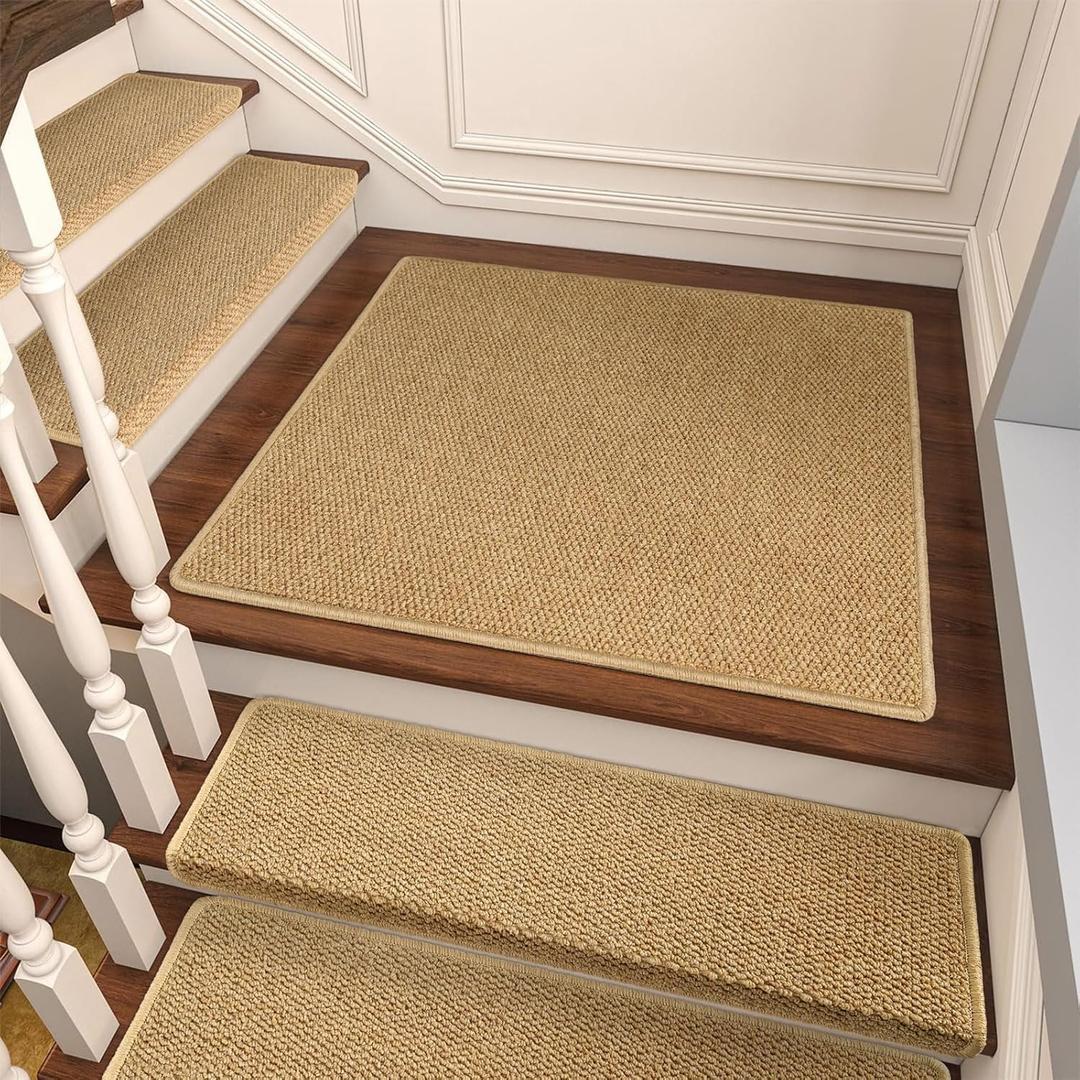 Bullnose Carpet Stair Treads, Non Slip Landing Mat for Wooden Steps Indoor, Soft Stair Rugs for Pets, Indoor Doormat for Kitchen Bathroom, Washable, 30"x30" 1 Pcs, Beige