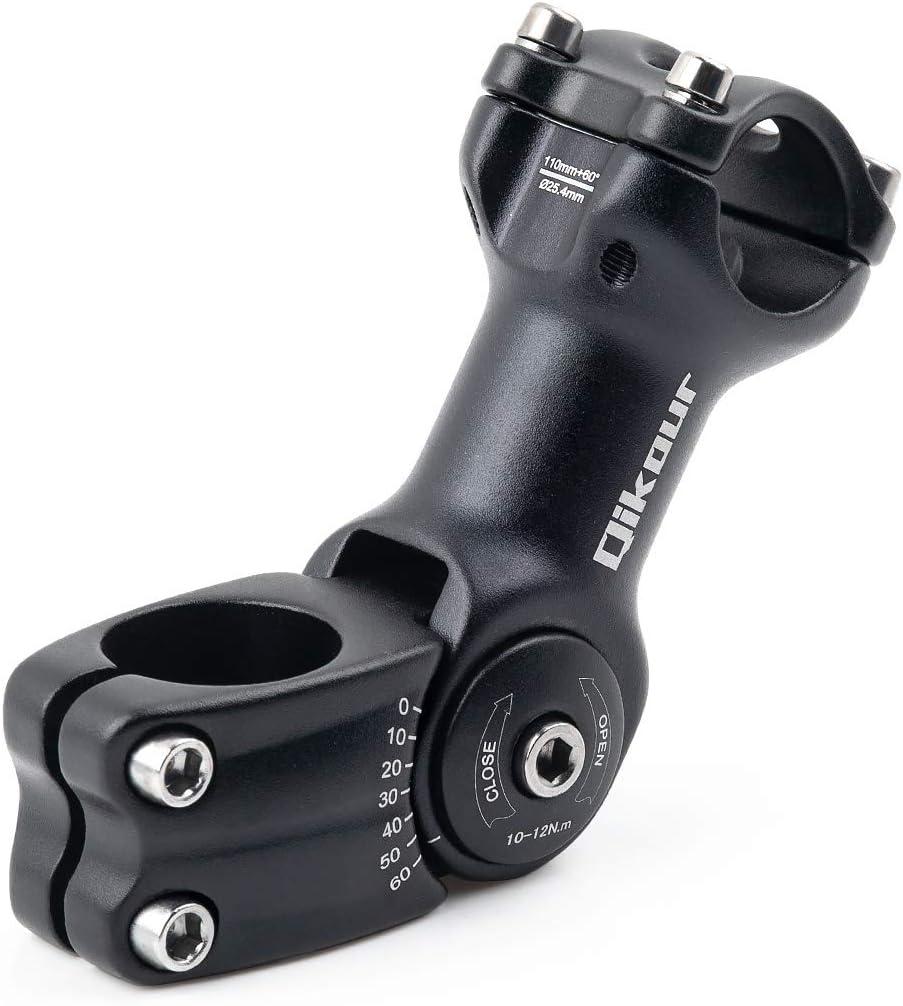 Bike Stem Adjustable 60 Degree 31.8mm (1-1/4") / 25.4mm (1") Handlebar Stem for MTB, Road Bike, Fits Standard 28.6mm (1-1/8") Steering Tube Size: 25.4mm Handlebar & 28.6mm Steering Tube