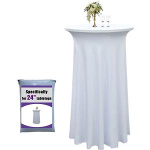 1-Pack 24"x43" White Round Cocktail Table Skirts | Stretch Spandex Fitted Tablecloths | Stain-Resistant, Wrinkle-Resistant, and Machine Washable for Bars, Weddings, Parties, and Banquets