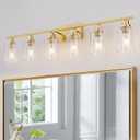 6 Light Gold Bathroom Light Fixtures Brushed Brass Vanity Light Over Mirror Modern Wall Lighting Sconces Wall Lamp for Bathroom, Bedroom, Living Room E26 Socket with Glass Shade