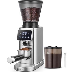 AMZCHEF Coffee Grinder, Coffee Bean Grinder for Home Use with Precise Grinding, LED Control Panel, Detachable Funnel Stand, Anti-static Design, 48 Grind Settings, Silver