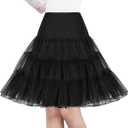 Shimaly Women's 50s Vintage Petticoat 26" Crinoline Rockabilly Tutu Skirt Slip S-3XL (Medium-Large, Black)