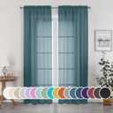 OWENIE Teal Sheer Curtains 84 inches Long 2 Panels Set, Light Filtering Rod Pocket Fimly Sheer Curtains with Soft Touch for Bedroom Living Room, Dusty Blue Farmhouse Curtains, Each 42Wx84L inch