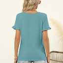 TICTICMIMI Women's V Neck Ruffle Short Sleeve Tops Summer Casual T Shirts (Blue, XL)