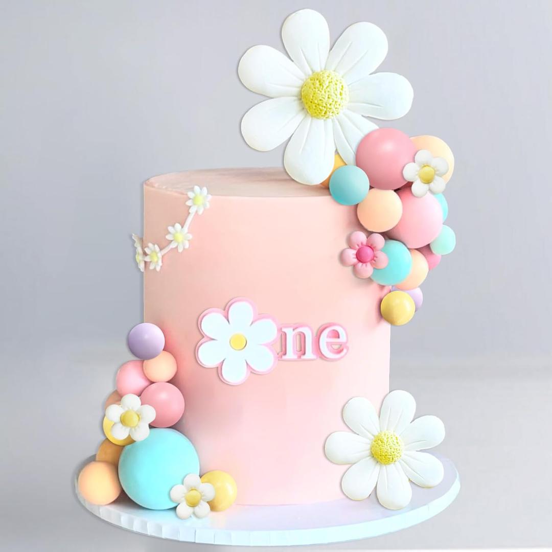 42Pcs Boho Daisy Flower Cake Topper Mini Balls Cake Decorations Retro Groovy Cake Toppers for Women Girls Kids Birthday Baby Shower Wedding Daisy Flower Hippie Themed Party Supplies
