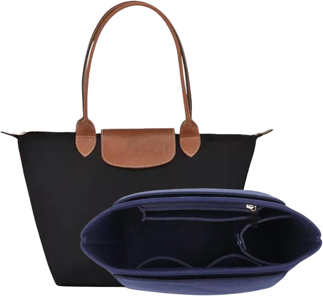 Bag Insert Organizer, purse accessories, Suitable For Longchamp long handle tote organizer (Dark Blue, Mlong handle)