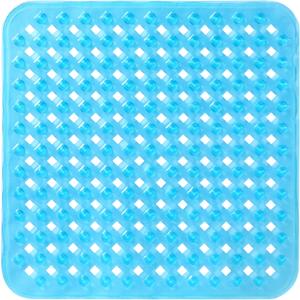 Yimobra Square Shower Mat Non Slip, Super Strong Suction Cups, 21"x21" Bath Tub Mat with Drain Holes, Machine Washable Fast Draining Bath Mats, Bathroom Essentials,Clear Blue