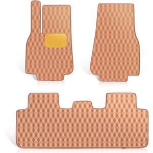 Leather Floor Mats for Tesla Model Y 2019-2024, 5-Layer All Weather Automotive Liners Non-Slip Khaki Car Mats Full Set Handcrafted Custom Fit for Front & Rear Tesla Accessories (2025 Not Fit) Khaki