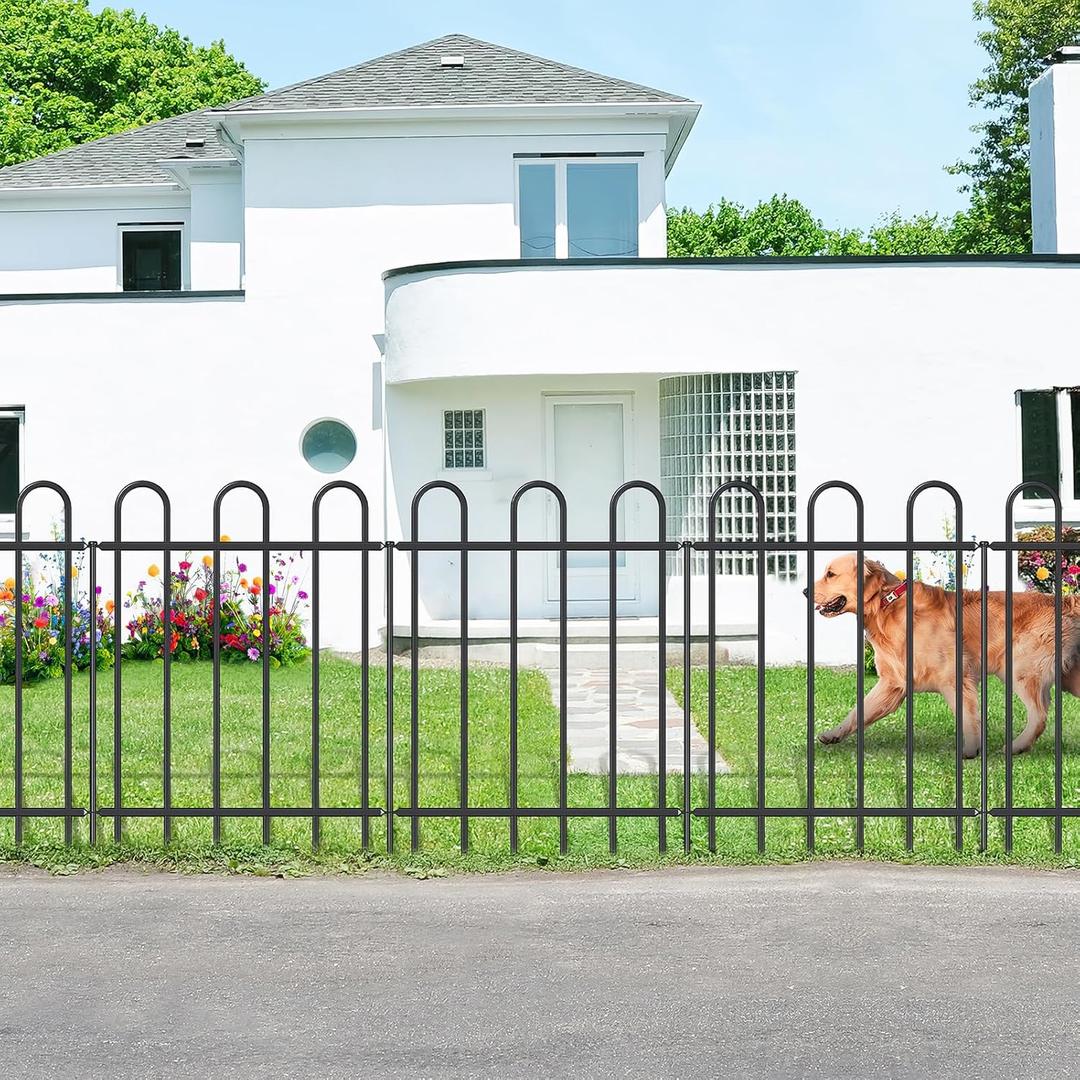 FOREHOGAR Metal Garden Fence 30 in H x 16 ft L, No dig Garden Border Yard Fencing, Dog Fence Outdoor Temporary Animal Barrier for Flower Bed Lawn and Patio, 8 Panels + 9 Stakes Black