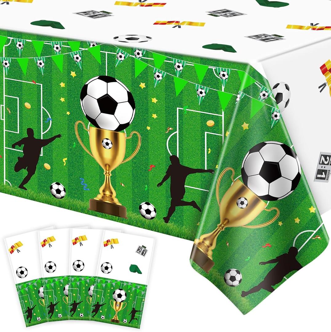 4 Pack Soccer Party Tablecloth Soccer Birthday Decorations Sports Party Table Covers Football Table Cloth Football Themed Birthday Parties Decorations for Sport Themed Parties Supply 51 x 86 Inch