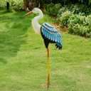Crane Garden Metal Decor Statue - Large Standing Crane Statue, Metal Birds Yard Art Outdoor Sculpture, Heron Decoration Bird, Outdoor Backyard Decor, Patio, Porch, Lawn Ornament, Yard Decoration, Crane Metal Statues-32 Inch