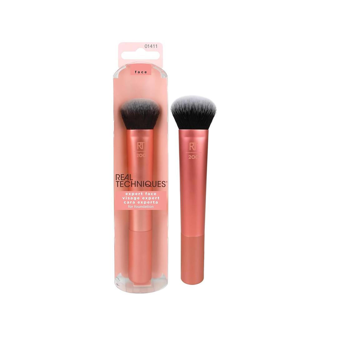 2 x Real Techniques Expert Face Professional Foundation Makeup Brush for Even Streak Free Application, Dense Bristles For Buffing, Orange, 1 Count