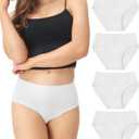 DAVID ARCHY Cotton High Waisted Underwear for Women Tummy Control Panties Full Coverage Briefs 4 Pack Regular & Plus Size (Large, Belted Style White)