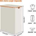 Efluky Laundry Hamper with Lid, Trio Laundry Hamper with 3 Removable Bags, 3 Section Laundry Basket with Bamboo Handles for Bathroom, Bedroom & Laundry Room, 160L Beige