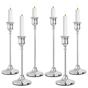 CHILL RECIPE Silver Taper Candle Stick Holders Tall Candle Holder, Vintage Candlesticks Holder Bulk for Home Decor Table Centerpiece Dining Party Festival Decorations (2 Set 6Pcs)