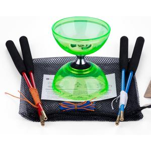 MAGICYOYO Pro Triple Bearing Diabolo Small Size 4 Chinese Yoyo Toy with 2 Pairs Carbon Sticks+ 2 Extra Strings +1 Net Bag, High Performance Chinese Yoyo Diabolo Skill Toy (Green)