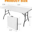 6ft Folding Table, Portable Heavy Duty Plastic Fold-in-Half Utility Table for Indoor/Outdoor Use, Dining, Camping, Picnic, Party, White, 27.56" x 70.87" x 29.13"