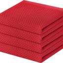 Homaxy 100% Cotton Waffle Weave Kitchen Dish Towels, Ultra Soft Absorbent Quick Drying Cleaning Towel, 13 x 28 Inches, 4-Pack, Red