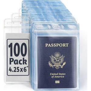 EcoEarth Passport & Identification Card Holders with Soft Edge (Clear, 4x6 Inch, 250 Pack), Extra Large Vertical ID Holder, Zipperless Plastic Name Badge Holders