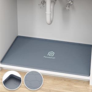 Under Sink Mat, 28" x 22" Silicone Kitchen Cabinet Tray, Waterproof & Flexible Under Sink Liner for Kitchen Bathroom and Laundry Room (Gray)
