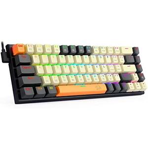 Redragon 60% Mechanical Gaming Keyboard, 68 Keys Wired Office RGB Keyboard with Arrow Keys, Programmable Macro, Red Switches for Windows Mac PC Laptop, Black/Beige/Orange