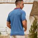 Lexiart Men's Casual Polo Shirt Short Sleeve Raglan Classic Button Golf Collared Tops Contrast Color (Blue, M)