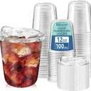 Homestockplus 100 Pack 12 oz BPA-Free Clear Plastic Cups with Sip Lids - Leak-Proof Round Bottom Disposable Iced Coffee Cups for Kids, To-Go Drinks, Smoothies, Juice & Small Portion Cold Beverages (EXP 12/31/36)