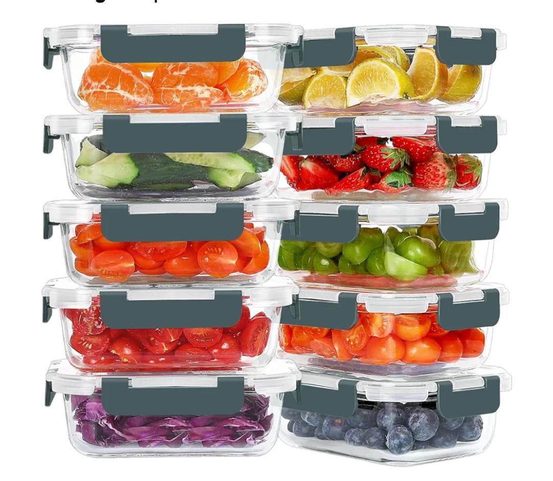 KOMUEE 10 Packs 22 oz Glass Meal Prep Containers, Glass Food Storage Containers with Lids, Airtight Lunch Boxes BPA Free, Microwave and Freezer Safe