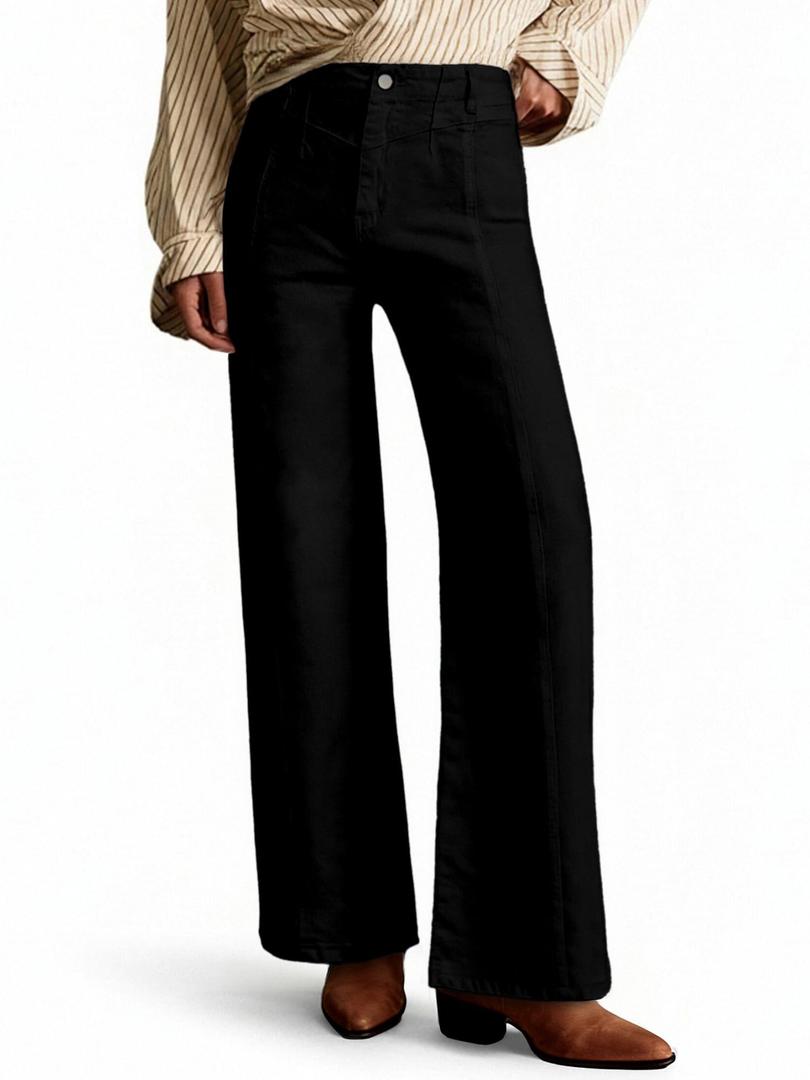 PEIHOT Wide Leg Jeans for Women High Waisted Straight Leg Stretchy Jeans Seamed Paneling Denim Pants Fall Black (Black)