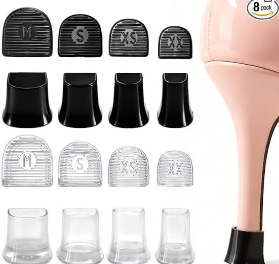 8 Pairs(4 Sizes) Heel Protectors for High Heels,U-Shape Anti-Slip Heel Caps for Grass,Dancing&Outdoor Events,Noise-Reducing Replacement Tips for Stiletto,Pumps & Wedding Heels