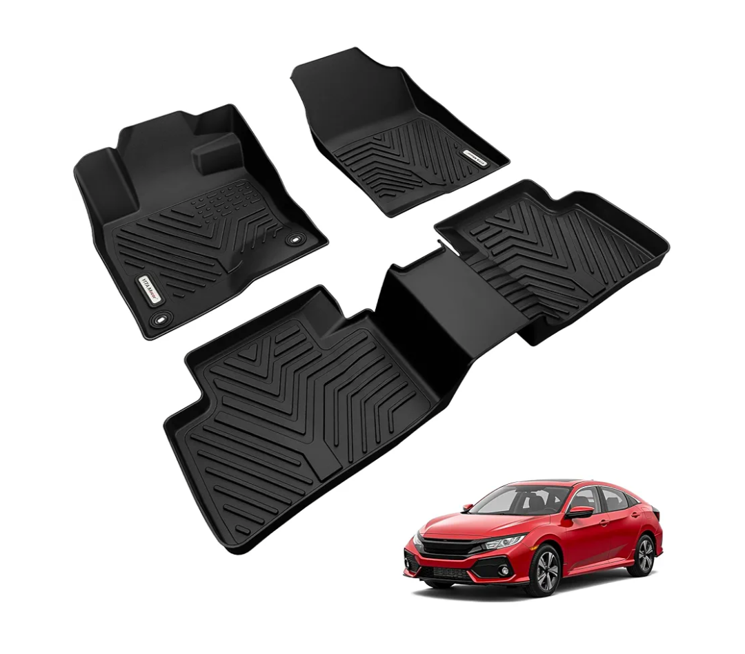 YITAMOTOR Floor Mats Fit for 2016-2021 Honda Civic Coupe/Sedan/Type R, 2017-2021 Honda Civic Hatchback, Custom Fit Civic Floor Liners, 1st & 2nd Row