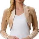Allegra K Women's Long Sleeve Velvet Shrug Cocktail Party Open Front Cropped Bolero Cardigan Top (Beige, M)