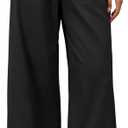 Womens Linen Pants Cotton Boho Loose Palazzo Pants Wide Leg Long Lounge Trousers Drawstring with Pockets Beach (Black, M)