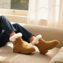 Platform Women's Ankle Winter Boot, Chunky Low Heel Snow Boots With Fashion Buckle Slip-On Cozy Outdoor Short Booties (7)