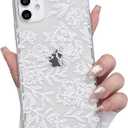 NITITOP Compatible with iPhone 11 Case Clear Cute Line Flower Floral Rose Pattern for Women Girls Full Camera Lens Clear Slim Shockproof Protective Phone Cover - White
