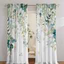 Gold Green Botanical Curtains 96 Inches Long for Living Room Eucalyptus Leaves Light Filtering Curtains Sage Green White Floral Drapes for Bedroom Farmhouse Leaf Flower Printed Door Curtain