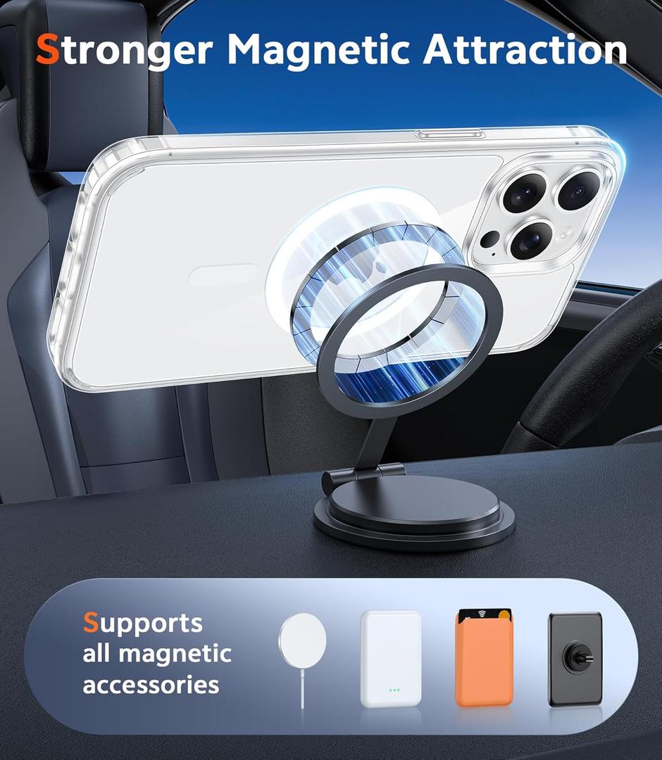 For iPhone 15 Pro Max Case: Clear Magnetic Phone Cases with Screen Protector Compatible with Magsafe Slim Anti Yellowing Rugged Shockproof Protective Transparent Cell Phone Cover (A-Clear