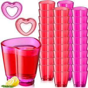 Domensi 40 Pcs Valentines Day Heart Shot Glasses 1.5oz Tequila Glasses Stemless Shot Glass Cute Valentines Day Heart Shaped Shot Glass Espresso Shot Glasses for Soju, Whiskey, Vodka (Pink), 9.25 inches x 5.71 inches