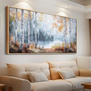 PHAOHUAXM Large Wall Art For Living Room Canvas Wall Decor For Bedroom Office Decorations Trees Forest Landscape Painting Lake view Wall Pictures Home Decor Printing Artwork Wood Framed 30x60 In